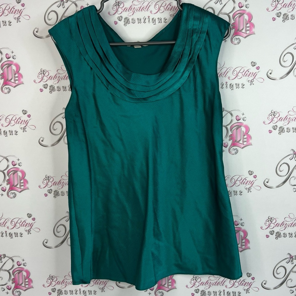 Cleo tank top blouse shiny shimmer blue green Teal Sleeveless Blouse